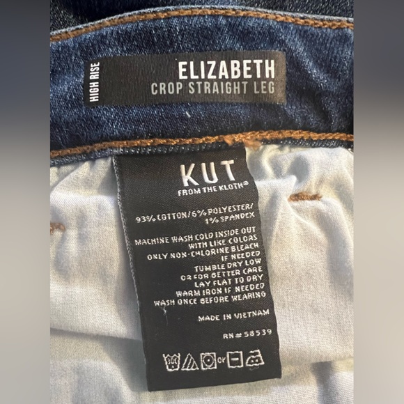 Kut from the Kloth Elizabeth High Rise Crop Straight Leg Jeans Med Wash Size 10 - Picture 4 of 5